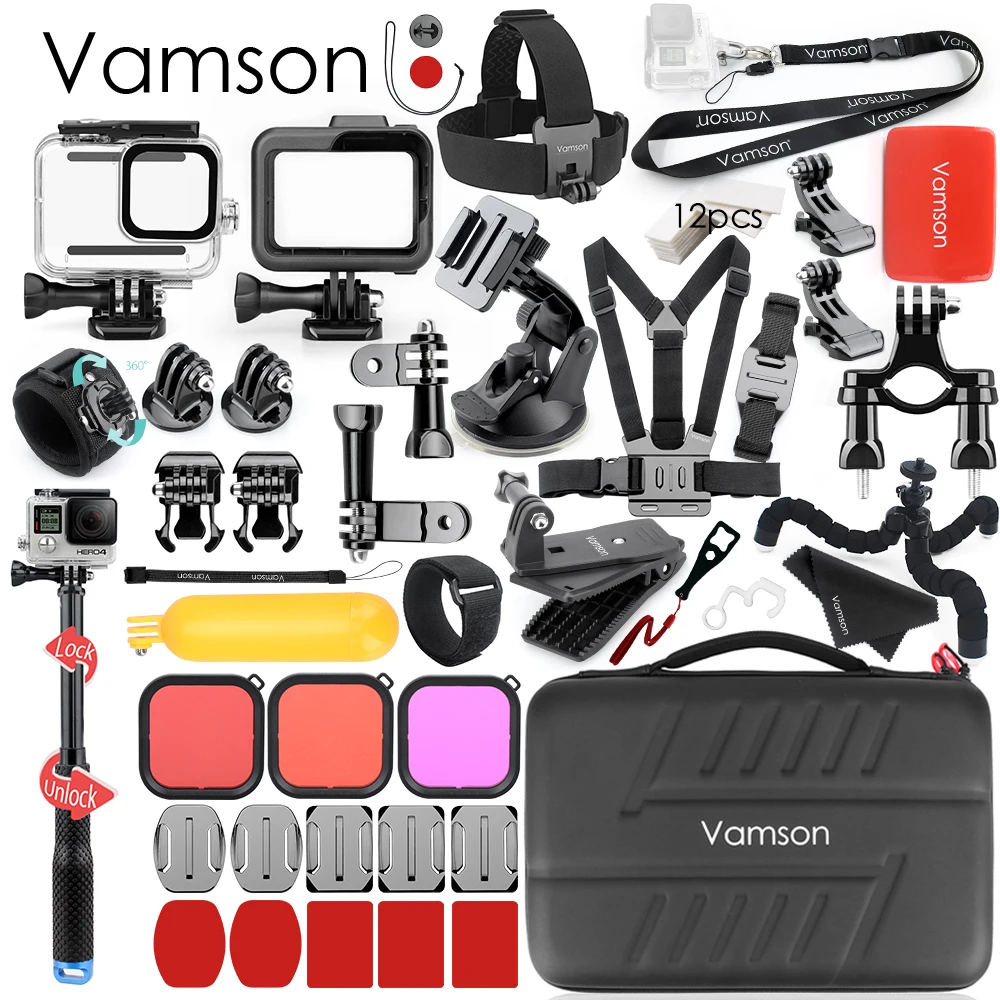VS20C Vamson, водонепроницаемый чехол для корпуса, набор аксессуаров для GoPro Hero 8, черный монопод, нагрудный ремень, крепление для GoPro 8, Спортивная камера VS20 - Цвет: VS20C