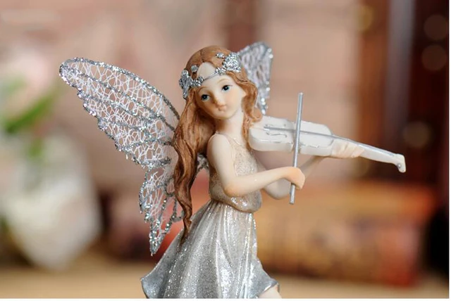 ヨーロッパ樹脂女の子楽器天使の装飾アート子供のルームチェロギター花 