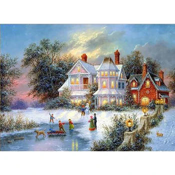 

Diy Resin Painting New Year Cross Stitch Full Diamond Embroidery Mosaic Landscape Autumn Winter Scenery Home Decoration