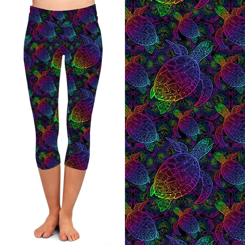 

Tortoise Fluorescence Capri Leggings Super Soft Peachskin Leggings Digital Printed Leggin High Waist Cropped Buttery Pants