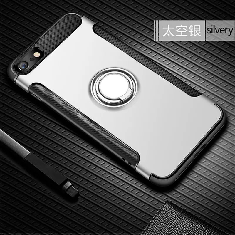 Противоударный чехол для iPhone 7, 6, 6s, 8 Plus, X, 5, 5S, se, Xs Max, XR, силиконовый и жесткий чехол на заднюю панель с магнитным металлическим кольцом, подставка - Цвет: Silver