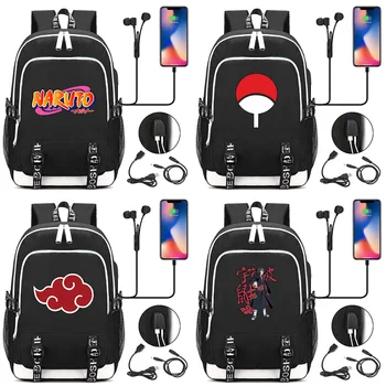 

Hot Uzumaki Naruto Printed USB Headphone Jack Boy Girl Kids School bag Women Bagpack Canvas Men Backpack Packsack Bookbag