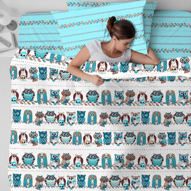Bedding set made of coarse calico, 100% cotton, fig. 7184 Owls ► Photo 3/4