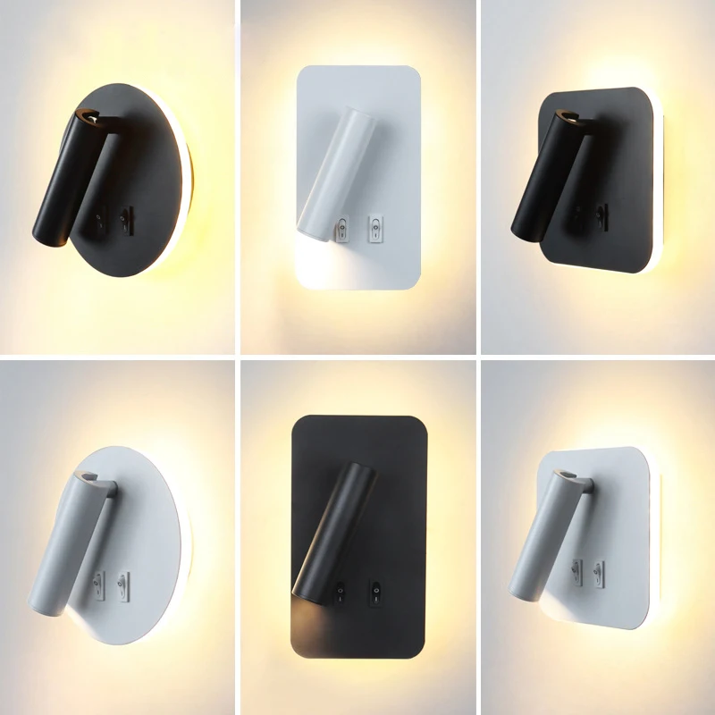 

Indoor LED Wall Lamp Aluminum Acrylic Adjustable Angle Spotlight Home Hotel Living room Bedroom Bedside Wall Lights With Switch