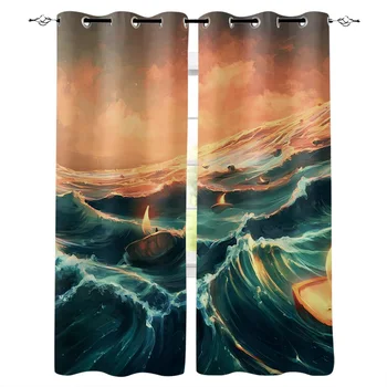 

Candles Floating In The Ocean Window Curtains Living Room Kitchen Curtains for Bedroom Left and Right Biparting Open Curtains