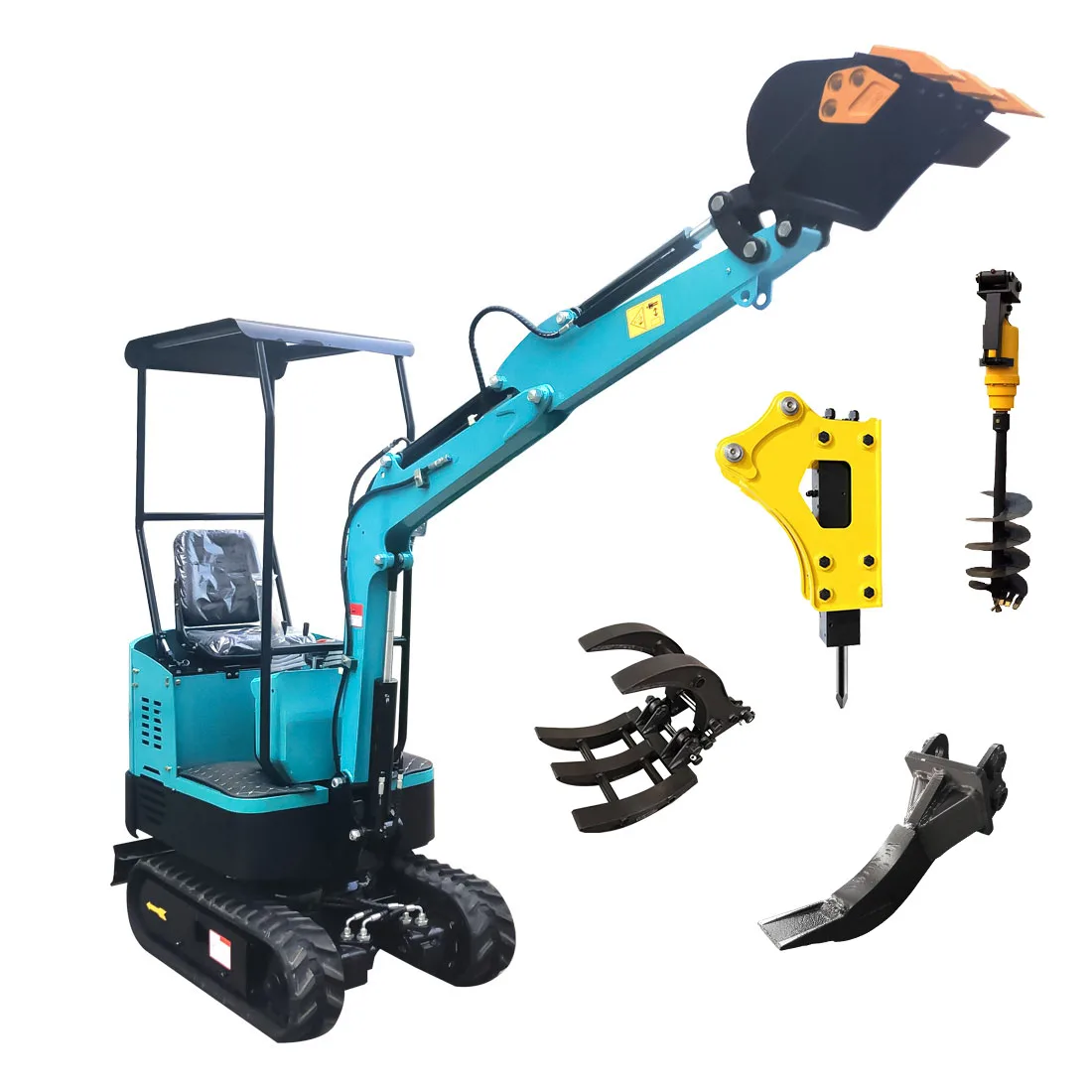 New Bagger Mini Excavator 1-1.8ton Small Wheeled Trencher Ht-12 Crushing Roof Fertilizing Trenching Orchards Farm Garden Helper