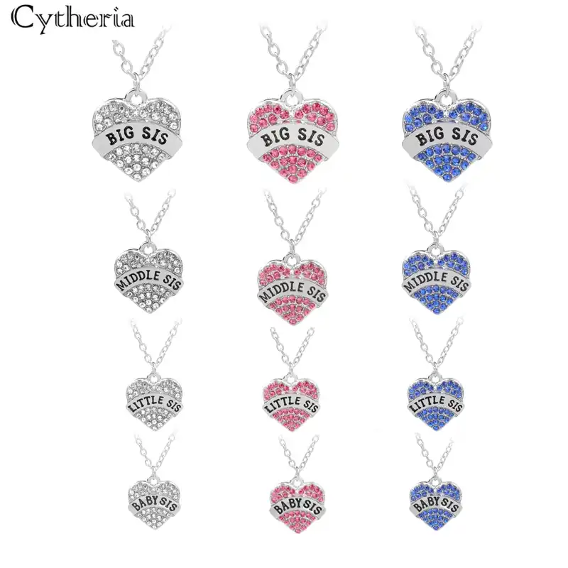 Big Middle Little Baby Sis Necklaces For 2 3 4 Sisters Clear White Pink Blue Crystal Heart Sister Necklace Gift For Best Sister Pendant Necklaces Aliexpress