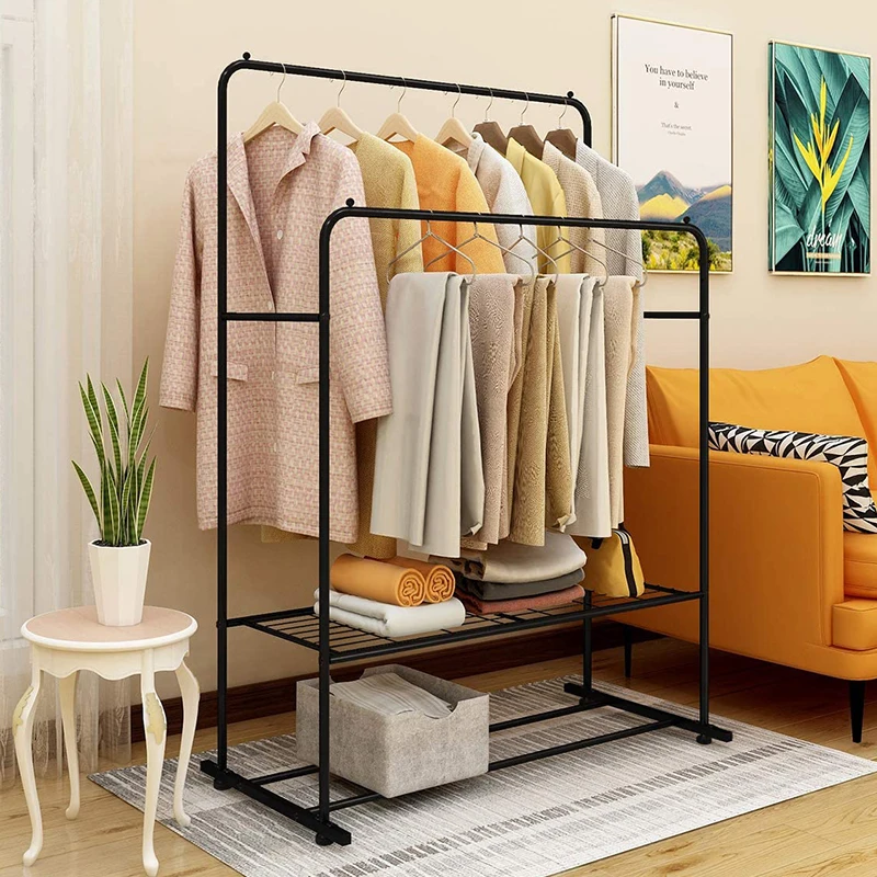 HOMERECOMMEND Metal Garment Rack Heavy Duty Clothes Rail 2 Tier Hanging Bar Two 