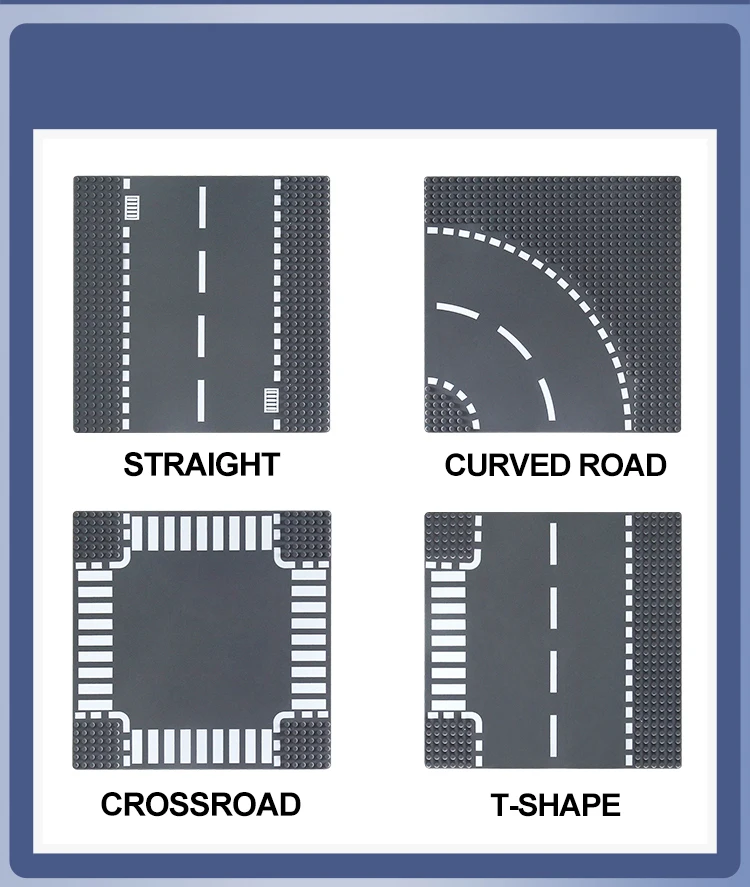 City Road Street Baseplate Straight Crossroad Curve T-Junction Building Blocks 7280 7281 Base Plate compatible LegoINGlys City