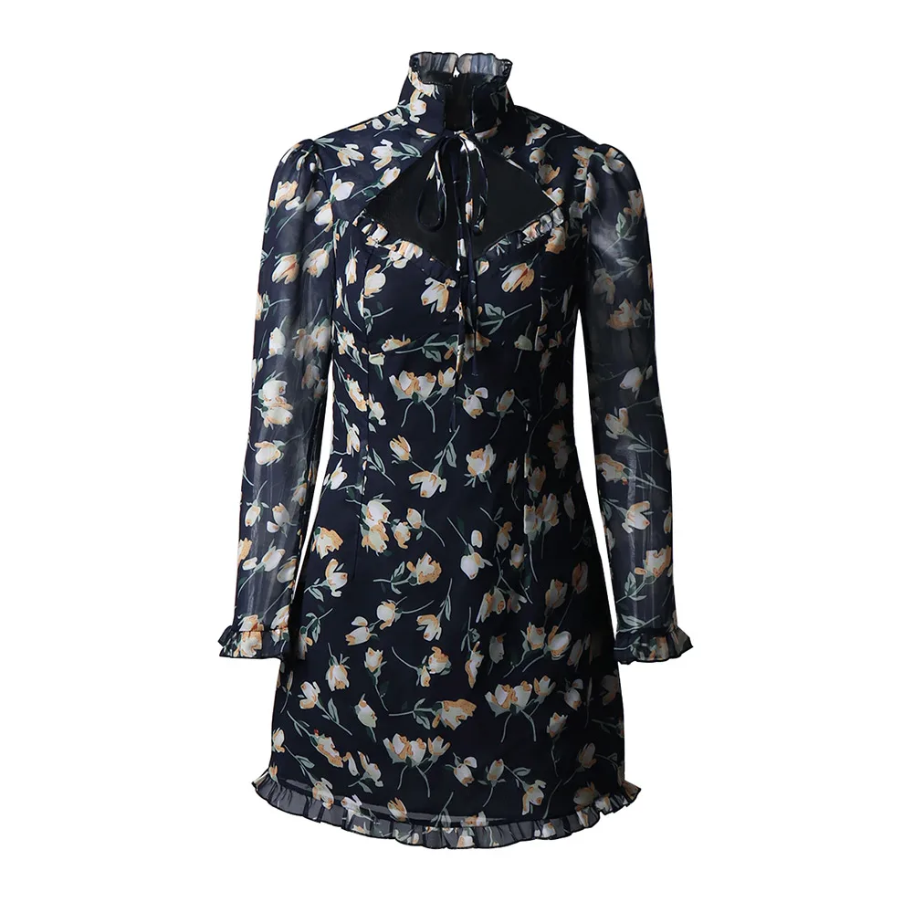 Zell& Dincht, винтажное платье с принтом,, Осень-зима, женские платья, сексуальные, с длинным рукавом, тянущиеся, с краем, мини, облегающее платье для женщин - Цвет: print