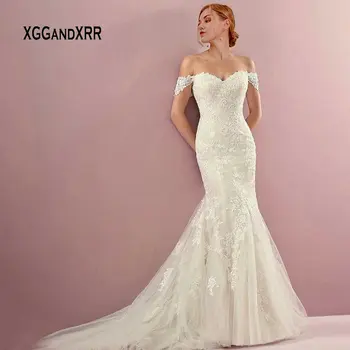 

Elegant Lace Mermaid Wedding Dress 2019 Bride Dresses Sweetheart Off the Shoulder Sexy Backless Long vestido de noiva gelinlik