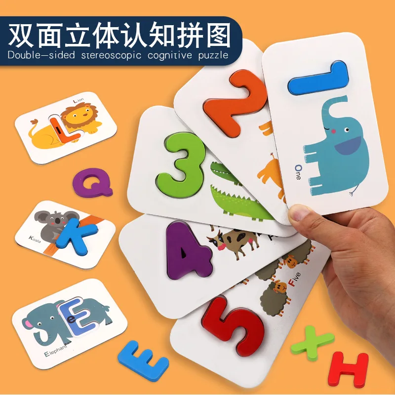 

Wooden Early Education ENLIGHTEN Cognitive Animal with Numbers Lettered Educational Puzzle Make-up Word Practice Toy