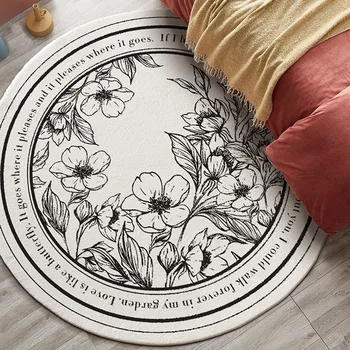 

Retro vintage Round Shaped Art Area rug,Decoration Nordic style bedside carpet , easy care fleece washable Christmas floor mat