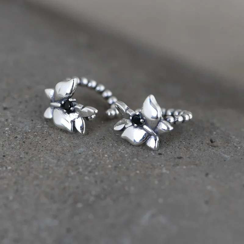 

Женские клипсы в виде бабочки FNJ, из серебра 925 пробы, черный кубический цирконий пробы