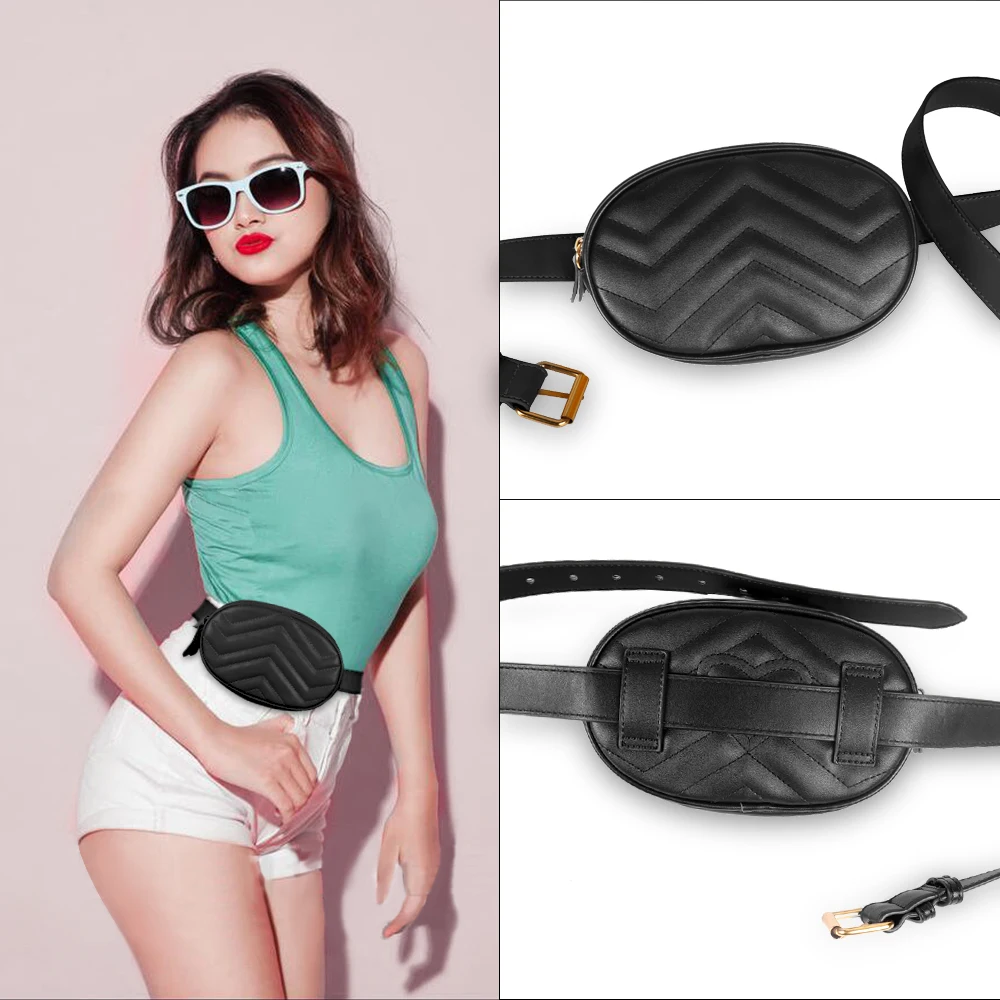 Fashion Women Waist Bag Luxury PU Leather Waist Packs Brand Women Shoulder Bags Black Trendy Design