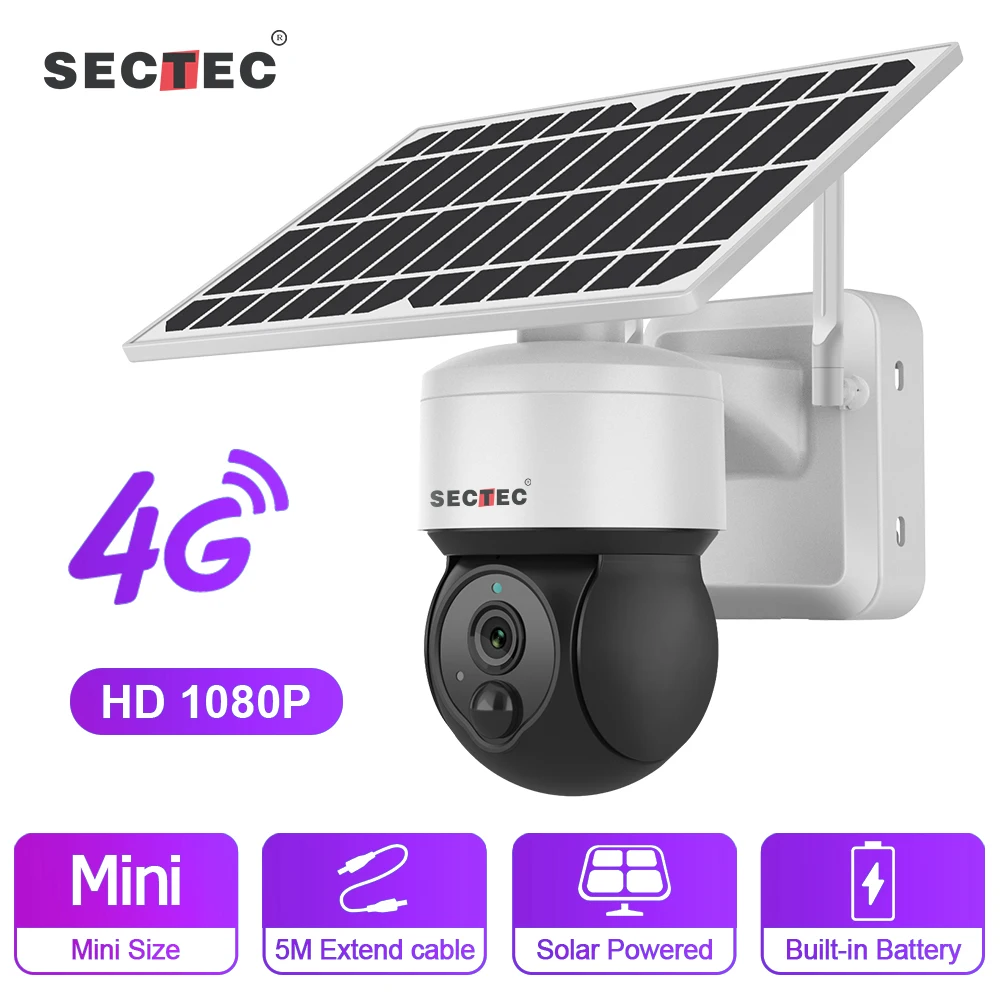 SECTEC солнечная панель камера 4G Версия 1080P HD наружная наблюдения Смарт CCTV умный дом