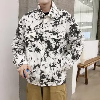 

2020 Spring autumn Denim jacket men loose Plus size 3XL Printed Jeans jacket coat w538