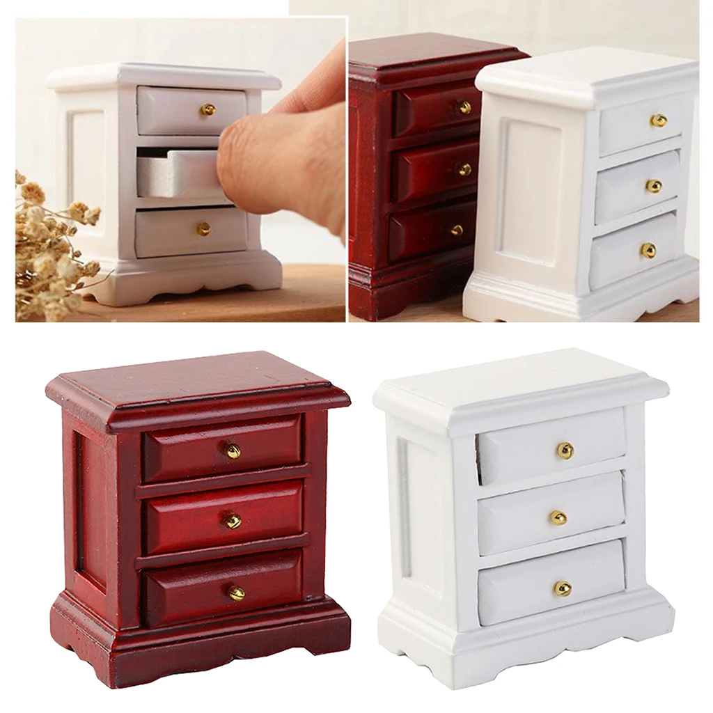 1:12 Dolls House Birch Wooden Miniature Bedside Table With Drawer Set