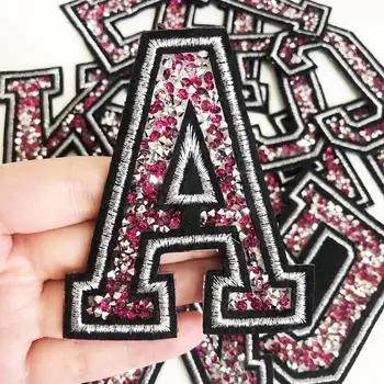 

26 English Letters Alphabet Silver Rhinestone Embroidered Patches For Clothing Bags Sew Iron On Accessories DIY Name Applique