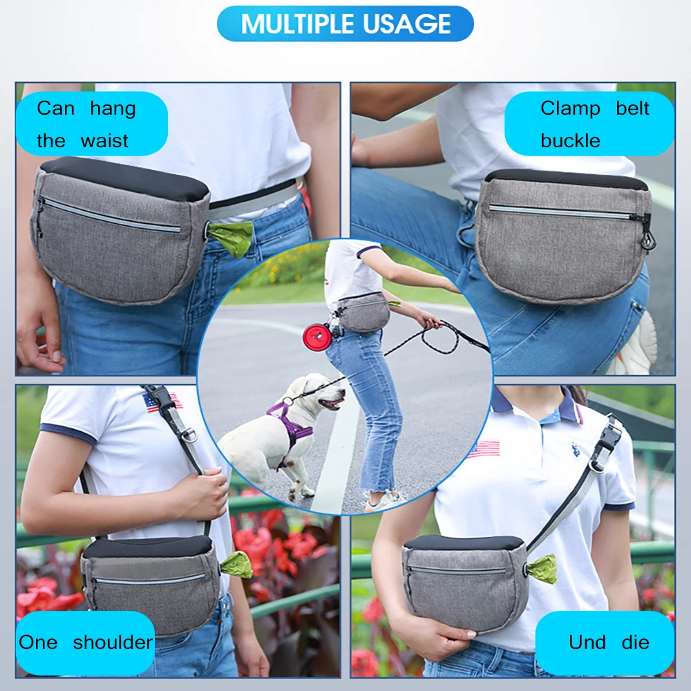 Mini bolso de cintura para entrenamiento de mascotas, bolsa portátil de tela impermeable con estampado de camuflaje para perros