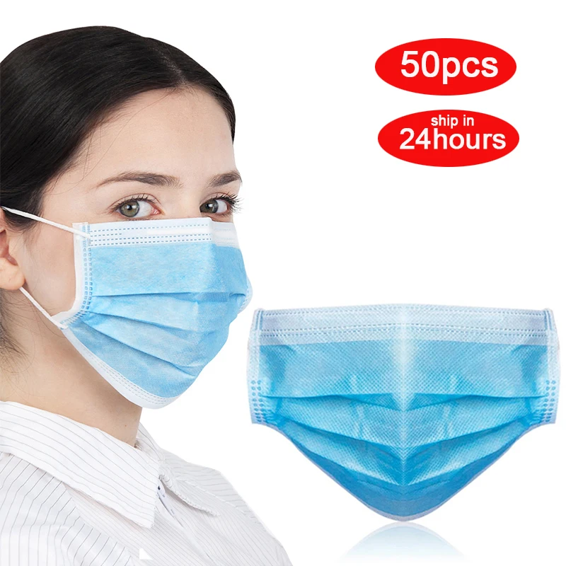 

50pcs High Quality 3 Layers Disposable Masks Face Mouth Masks Antivirus Bacterial Flu Earloop Mask Breathable Respiratory