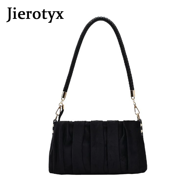 

JIEROTYX Fashion Small Capacity Shoulder Bags For Women Soft Strap Pleated Multifunction Casual Shoulder Bags Female Sac A Main