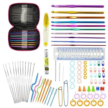 

90pcs Aluminum Crochet Hook Knitting Needles Sewing Tools Set Sweater Knit Weave Craft Sewing Needle Set Kit Gauge Scissors Pin