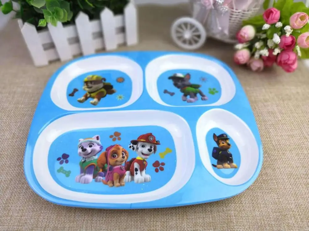 Four grids Paw Patrol, детские ложки, тарелка, мультяшная фигурка, собачий патруль, команда, посуда, чашка, шесть, один, для детского сада, миска, вечерние принадлежности - Цвет: Four grids