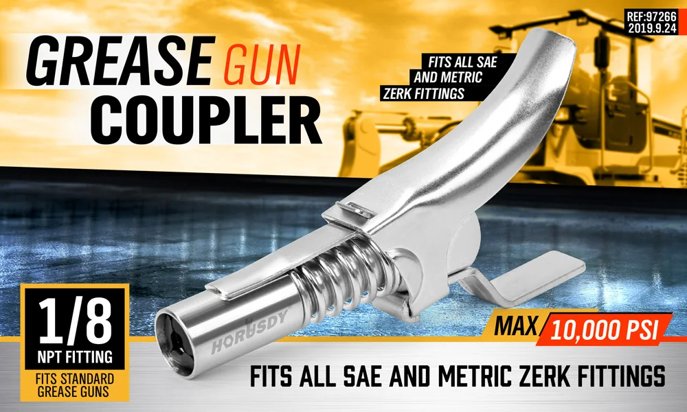 Grease Gun Grease Coupler Locks On Like Air Chuck Fit SAE & Metric Zerk Fitting 