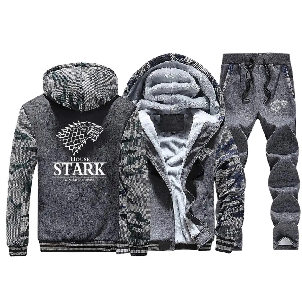 House Stark, спортивный костюм, наборы для мужчин, Игра престолов, мужской спортивный костюм,, мужской комплект из двух предметов, зимний флисовый спортивный костюм, уличная одежда - Цвет: Dark Gray 5