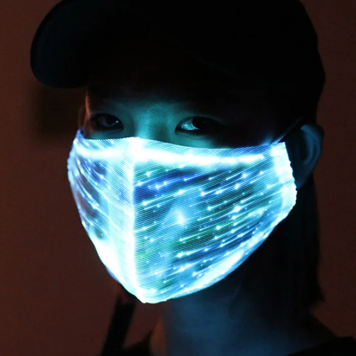 Cool Party Supplies LED Flashing Mask Chargeable Colorful Dust Mask Fiber Optic Fabric Mask Single Hogard