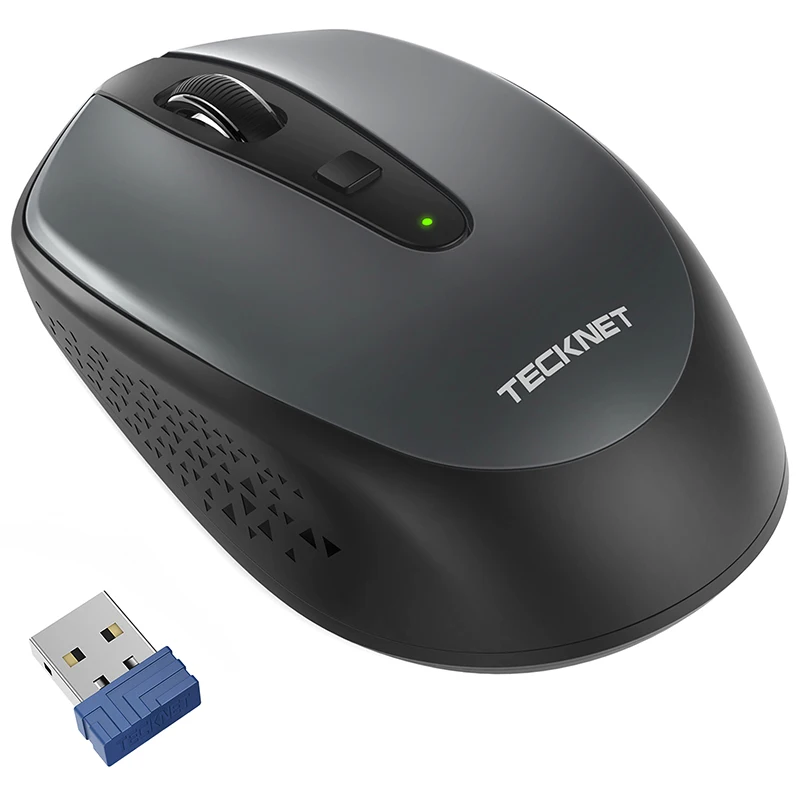 Grey TeckNet компьютерные мини мыши USB беспроводная мышь 2,4 ГГц 1600 dpi беспроводная мышь 4 кнопки оптическая эргономичная мышь для ноутбука - Цвет: Grey