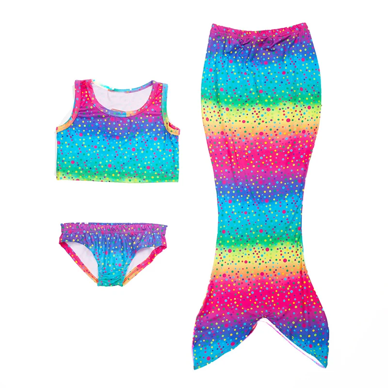 Купальный костюм для девочек, купальный костюм из 3 предметов, спандекс, детская одежда, аксессуары для плавания, маленький костюм русалки, красивый - Цвет: WJF38