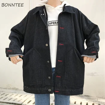 

Jackets Women Simple Loose Korean Style Harajuku Single Breasted Womens High Quality Batwing Sleeve Female Lovely Turn-Down Chic