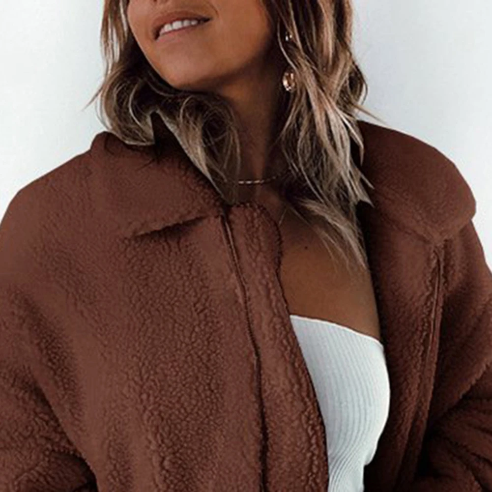 Women Coat Thick Warm Pocket Fleece Jacket Coat Zip Up Outwear Overcoat Winter Soft Fur Jackets Female Plush Coat Elegant