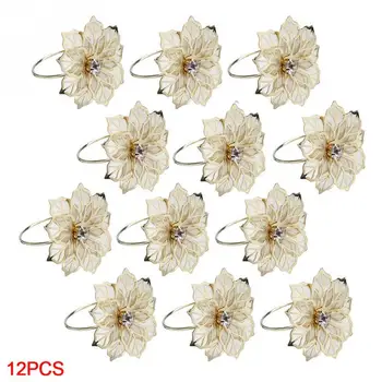 

12pcs Home Table Metal Party Towel Hotel Holder Serviette Banquet Mesh West Dinner Crystal Flower Napkin Rings Wedding Decor