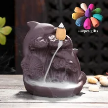 Керамическая раковина дельфина курильница для благовоний горелка фиолетовая глина домашний декор ладан водопад курильница ладан держатель+ 10 шт. конусов