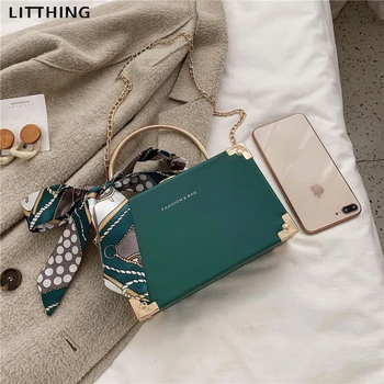 

Litthing Metal Handle Box Handbag Design Women Party Clutch Chain Handbag And Purse Female Scarf Tote Bag Crossbody Flap Bag