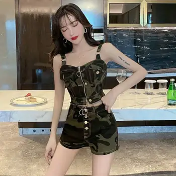 

2020 summer fashion womens 2pieces sets Denim casual tops sleeveless camisole +Denim Shorts Sets
