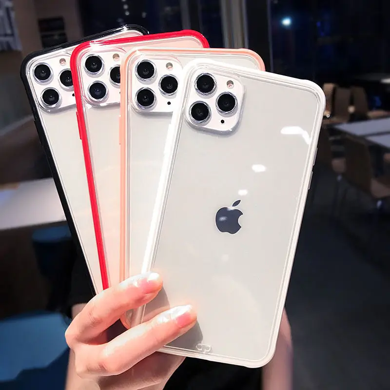 Прозрачный противоударный силиконовый цветной чехол-бампер для iPhone 11 Pro X XR XS Max 8 7 6 6S Plus, Мягкий защитный чехол из ТПУ