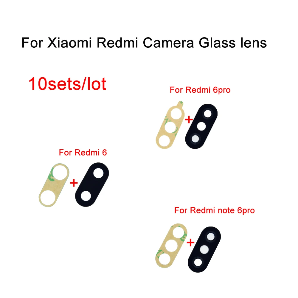 10 компл./лот 100% новая задняя камера стеклянная линза с наклейкой для Xiaomi Redmi 4 5 6 8 8A