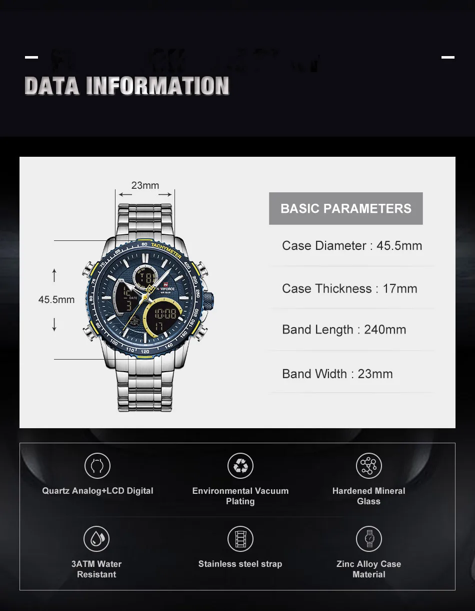 NAVIFORCE военные кварцевые часы Для мужчин многофункциональные спортивные цифровые