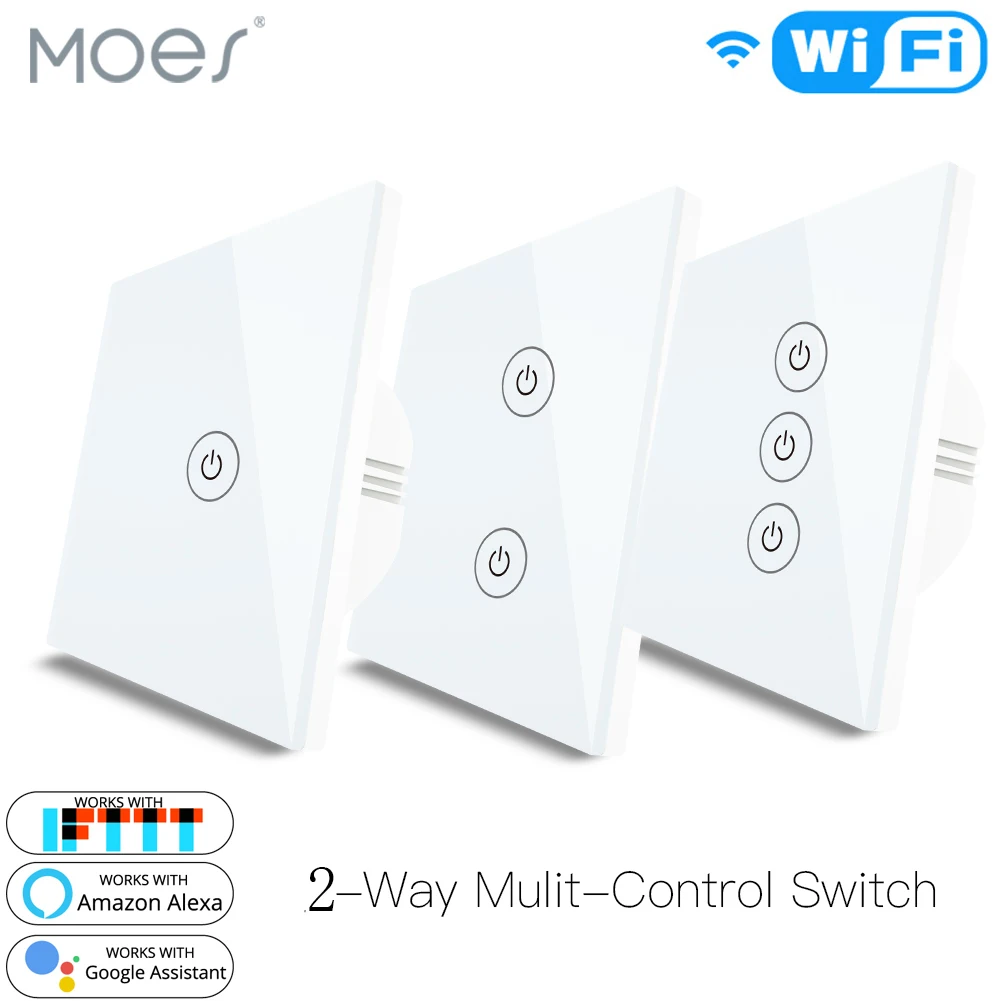 

EU UK 2 Way WiFi Smart Multi-Control Switch for Light Work with Alexa Google Home No Hub Required Smart Life APP Remote Control