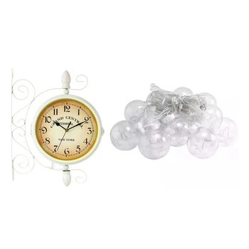 

1Pcs Clock Innovative Fashionable Double Sided & 1x Led Ball String Lights Curtain String Fairy Light Eu Plug Warm White