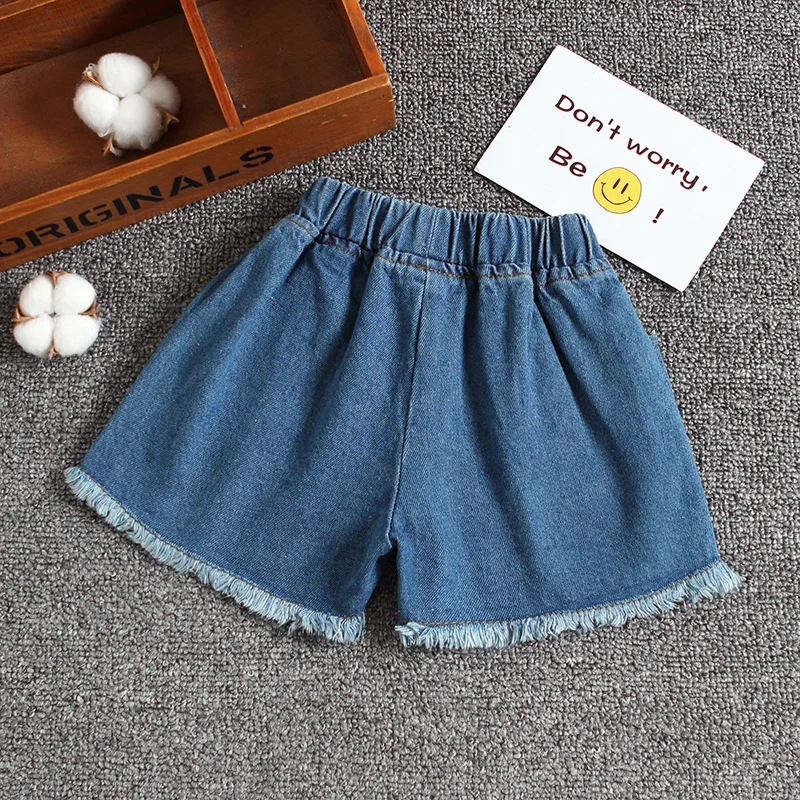 

Crawler Denim Shorts Summer Wear 2019 New Style Embroidered Heart Strawberry Hot Pants Versatile Crawler Middle And Large Childr