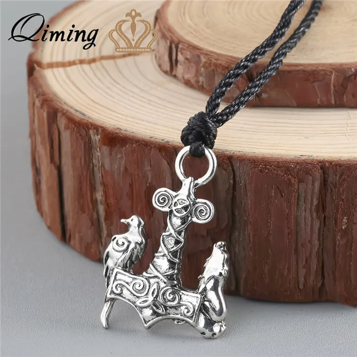 

QIMING Valknut Vikings Pendant Men Necklace Norse Bird Wolf Anchor Necklace Original Animal Vintage Men Jewelry Necklace Amulet