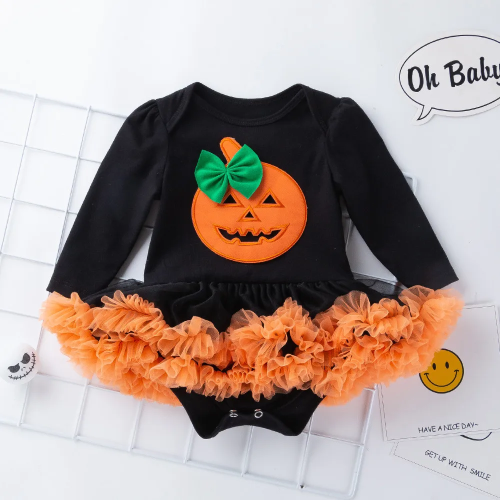 Infant Toddler Baby Girls Halloween Pumpkin Bow Party Dress Clothes Dresses roupa infantil
