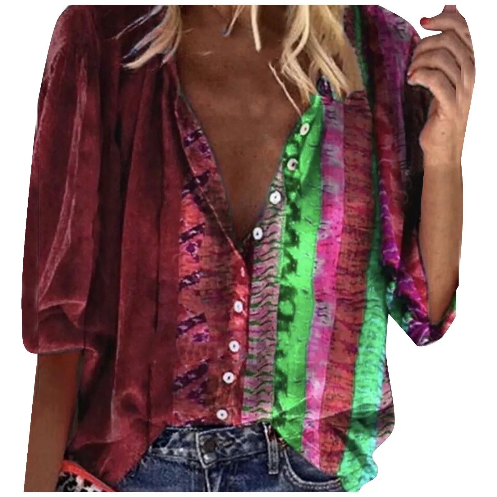Fashion Blouse 2021 Fashion Women's Loose Tie-dye Print V-Neck Long Sleeve Buttons Shirt Blouse Tops blouses blusas mujer 2