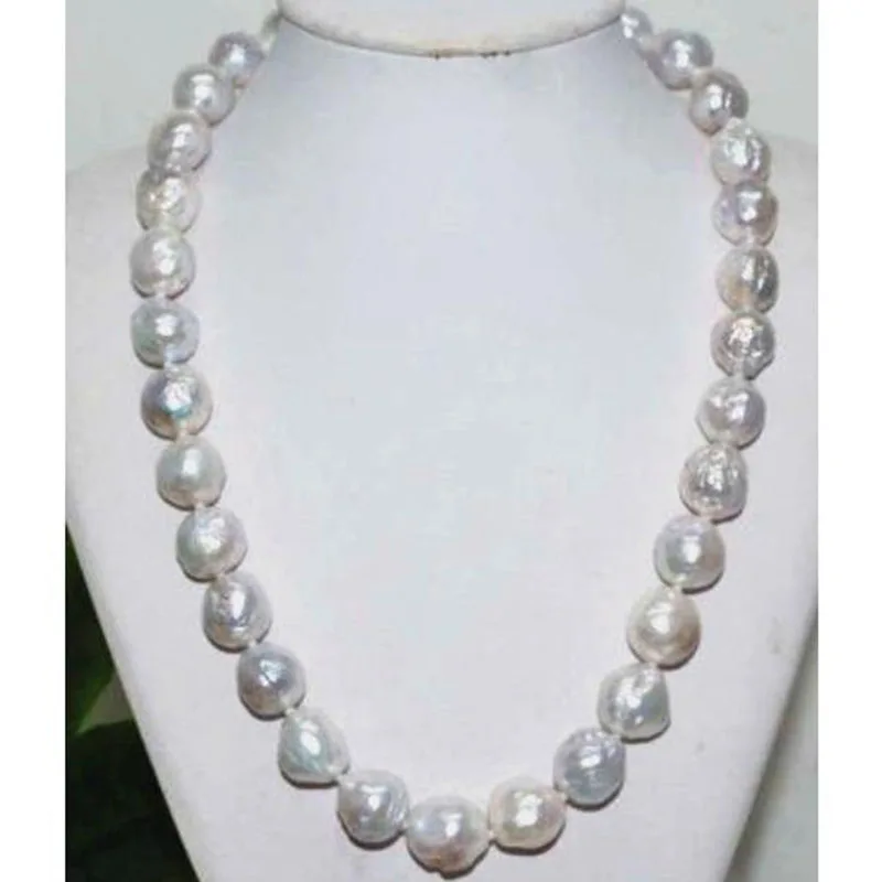 

baroque AAA 12-11 MM SOUTH SEA NATURAL White PEARL NECKLACE 925silver GOLD CLASP jj