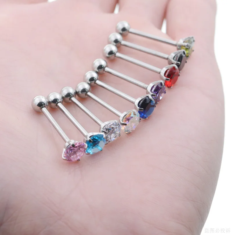 Piercing Jewelry Body Piercing Jewelry Body Jewelry 1Pc 1.6x16mm Barbell 7mm Top Round Gem Tongue Piercing Langue Zircon Inlaid Stainless Steel Tongue Rings Body Jewelry